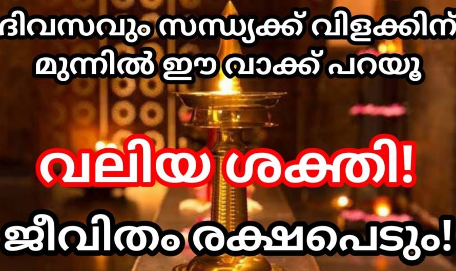 നിലവിളക്ക് കത്തിക്കുമ്പോൾ ഈ മന്ത്രം ജപിച്ചാൽ നിങ്ങളുടെ ജീവിതം രക്ഷപ്പെടും.