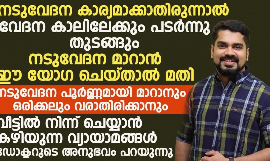 നിങ്ങളുടെ നടുവേദന എങ്ങനെ പെട്ടെന്ന് പരിഹരിക്കാം. നടുവിൽ നിന്നും വേദന കാലിലേക്ക് ഇറങ്ങാതെ ശ്രദ്ധിക്കാം.